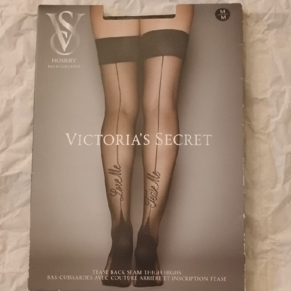 Victoria's Secret Black Tease Back Seam Stockings Love Me Tease Me